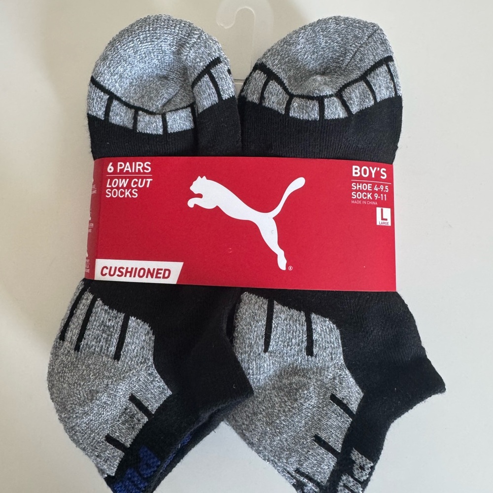 Puma Boy’s Cushioned Low Cut Socks - Black and Gray